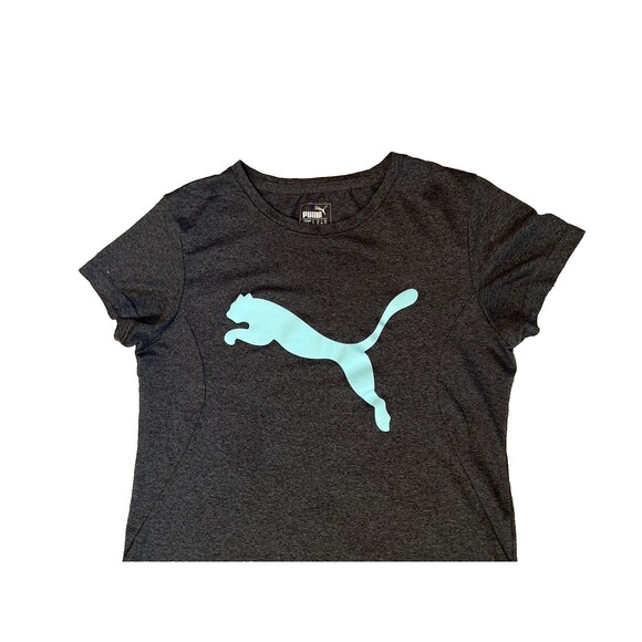 PUMA women Big Cat Logo Activewear T Shirt size Small Grey Moisture Wicking Knit - Picture 2 of 6